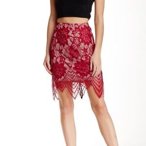 NWT Tart Red Floral Lace Skirt—Small